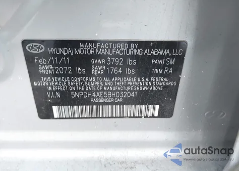 2011 Hyundai Elantra Gls from USA, damaged, VIN 5NPDH4AE5BH032041